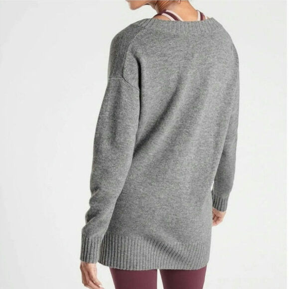 Athleta Wool Cashmere V Neck Long Sleeve Tunic Gray Sweater Cozy Minimalist M - Picture 9 of 16